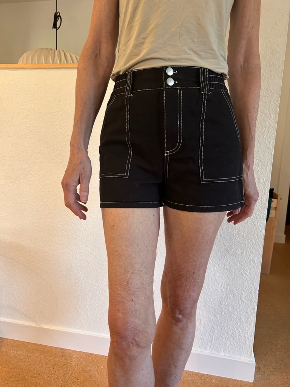 High-Waist Black Stitch Pocket Shorts
